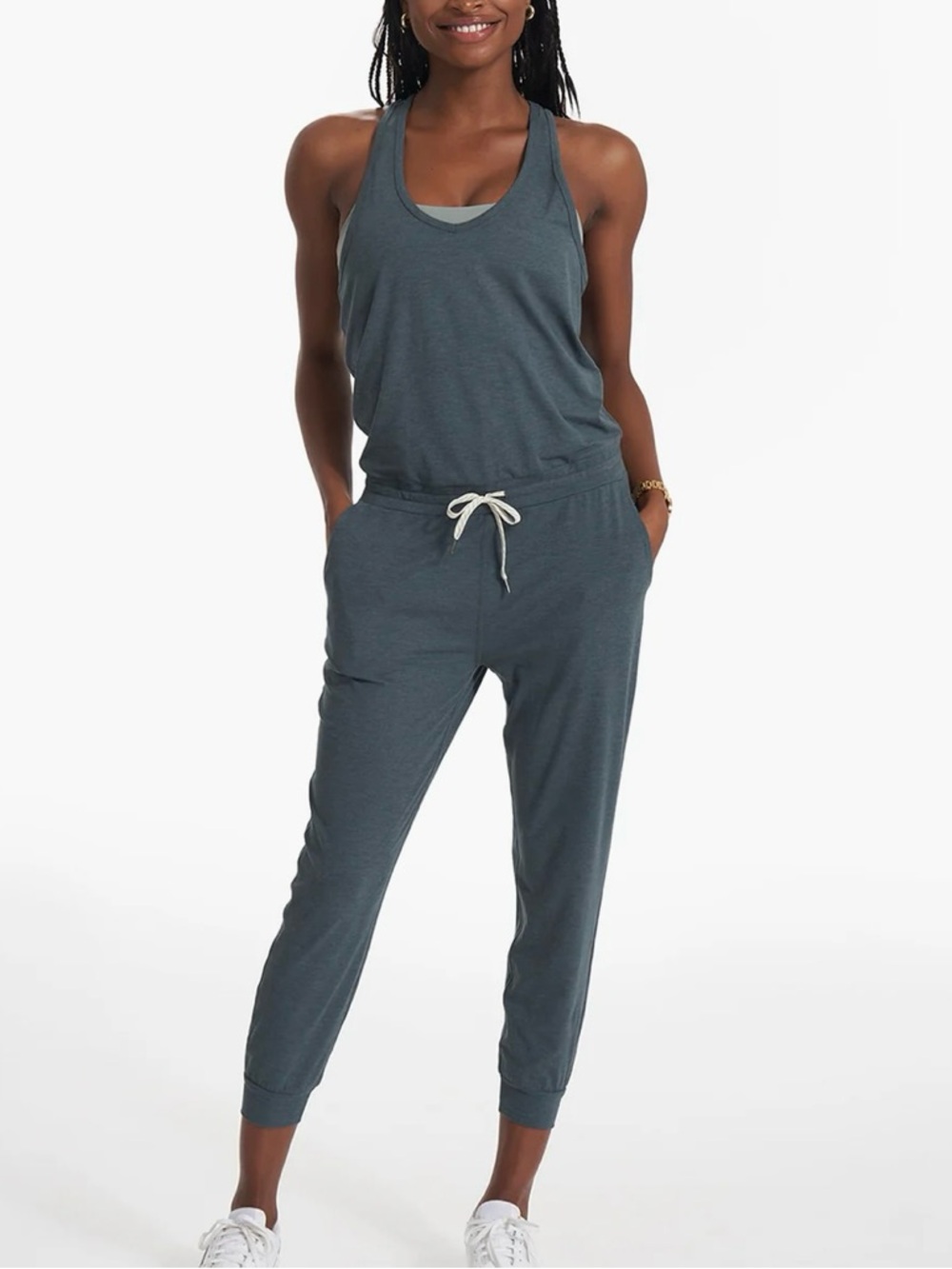 Vuori Lux Jumsuit Tank Jogger with Drawstring Waist Stone Heather